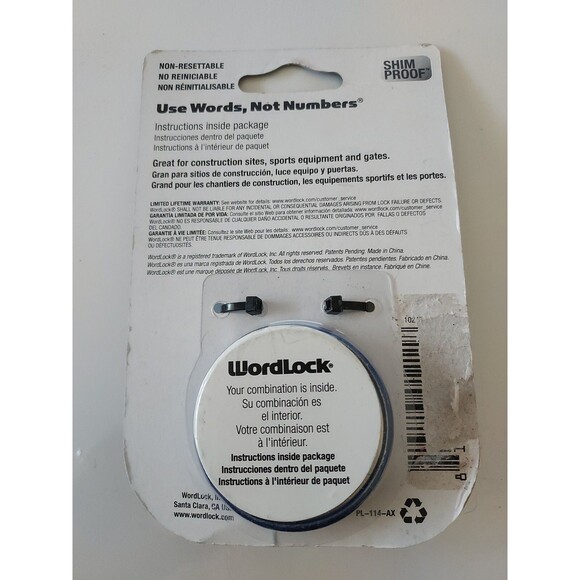 Wordlock 3 Letter Combination Code Lock Steel Padlock - Silver - Picture 2 of 2